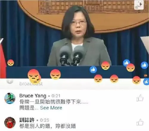 蔡英文記者會直播彈幕畫面截圖