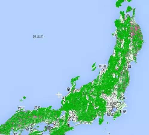 Image: 日本本岛森林分布地图