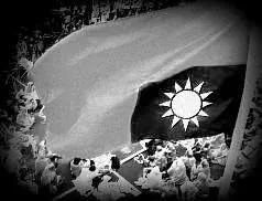 被民進黨支持者倒插的中華民國國旗